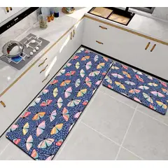 GENERICO - ALFOMBRA DE COCINA 2 PIEZAS DISEÑO MARIPOSAS LILA TENG FEI