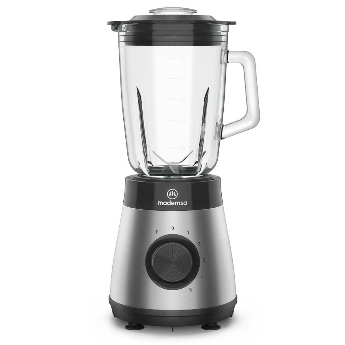 MADEMSA - Licuadora Mademsa 1,5L con Jarra de Vidrio y 5 velocidades 500W MBL50 Acero Inoxidable