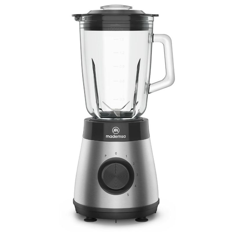 MADEMSA - Licuadora Mademsa 1,5L con Jarra de Vidrio y 5 velocidades 500W MBL50 Acero Inoxidable
