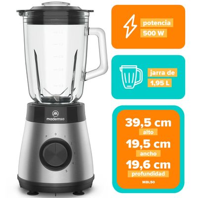 Imagen 2 del producto Licuadora 1,5L con Jarra de Vidrio y 5 velocidades 500W MBL50 Acero Inoxidable