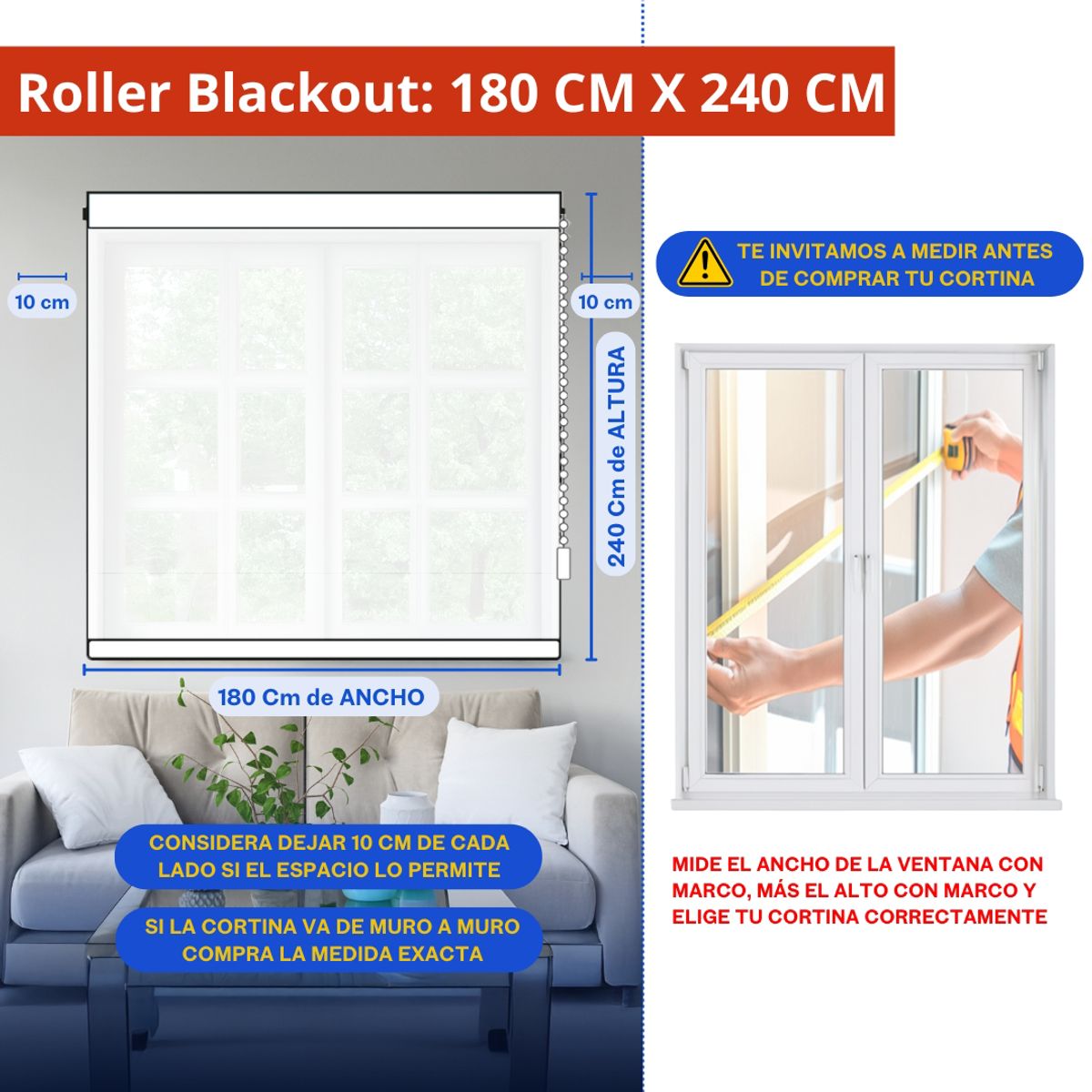 GUIZA - Cortina Roller Blackout 2 Paño 180x240 Doble Con Visillo Sin Cenefa