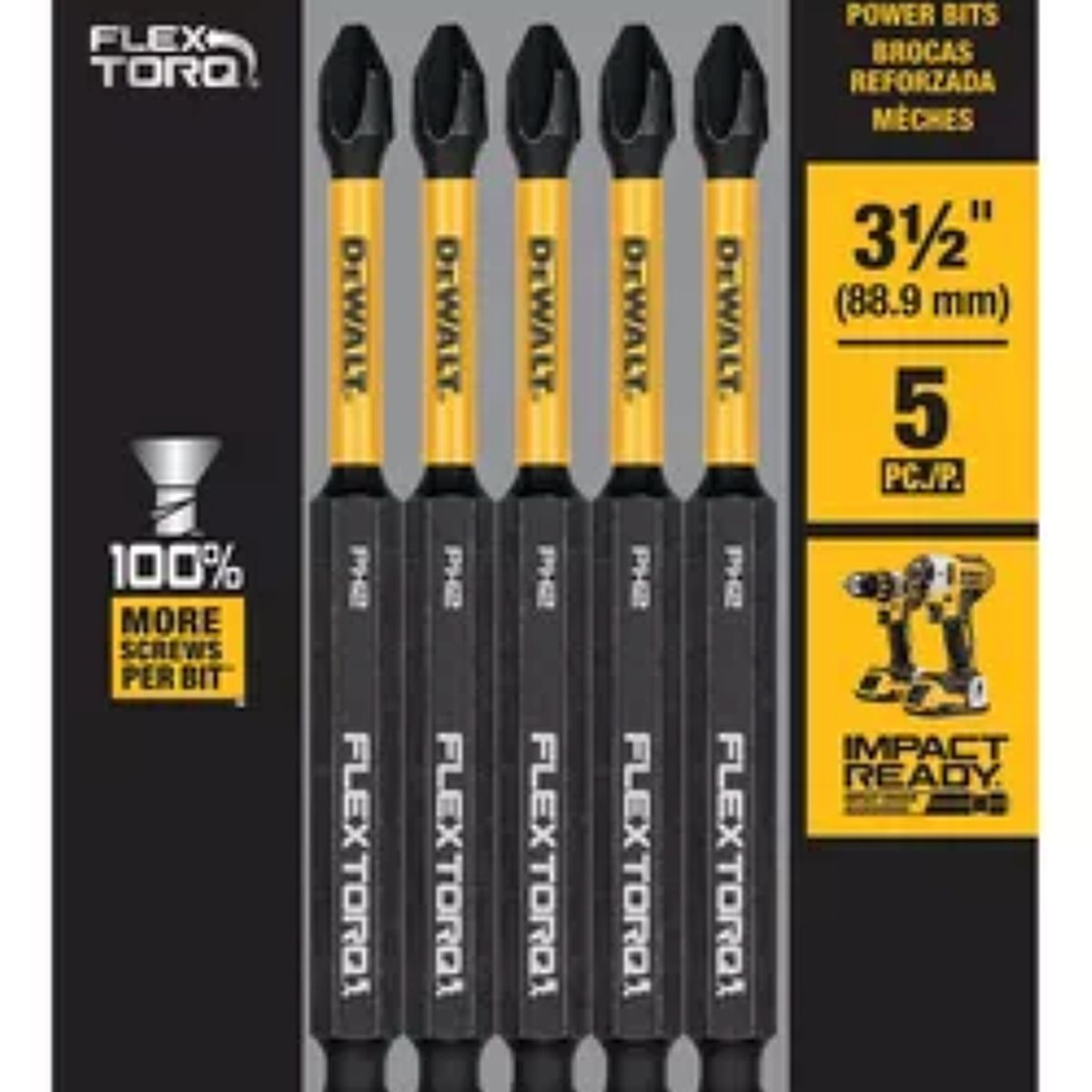 DEWALT - Set 5 Puntas Phillips#2 3-1/2 FlexTorq Dewalt DWAF3PH2IR5