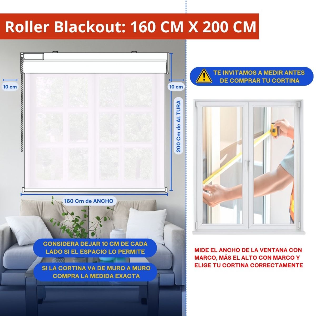 GUIZA - Cortina Roller Blackout 2 Paño 160x200 Doble Con Visillo y Cenefa