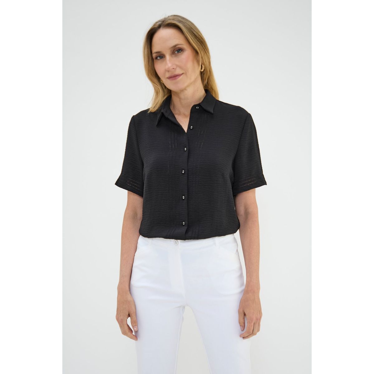 MA GRIFFE - Blusa Manga Corta Negro Mujer Magriffe