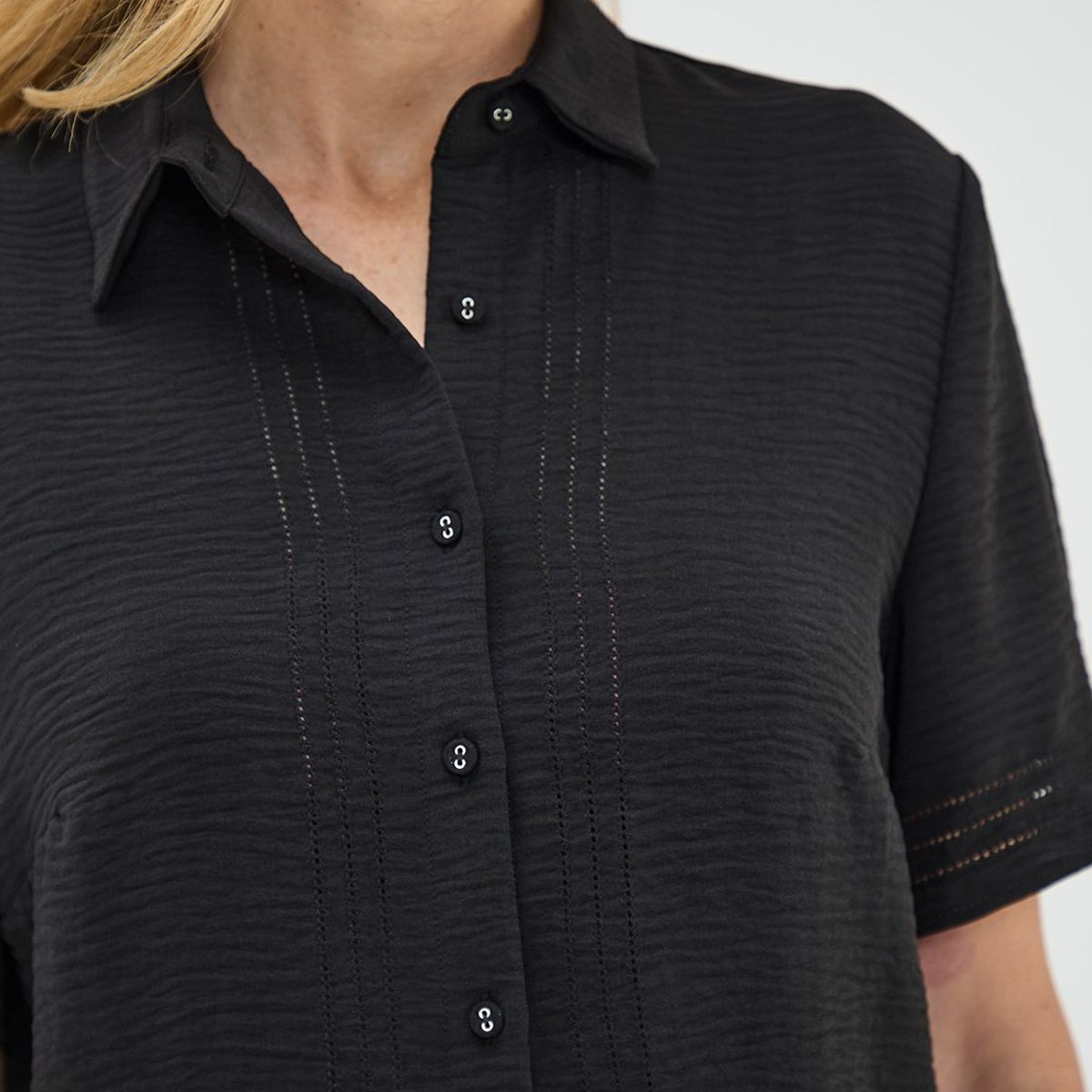 MA GRIFFE - Blusa Manga Corta Negro Mujer Magriffe