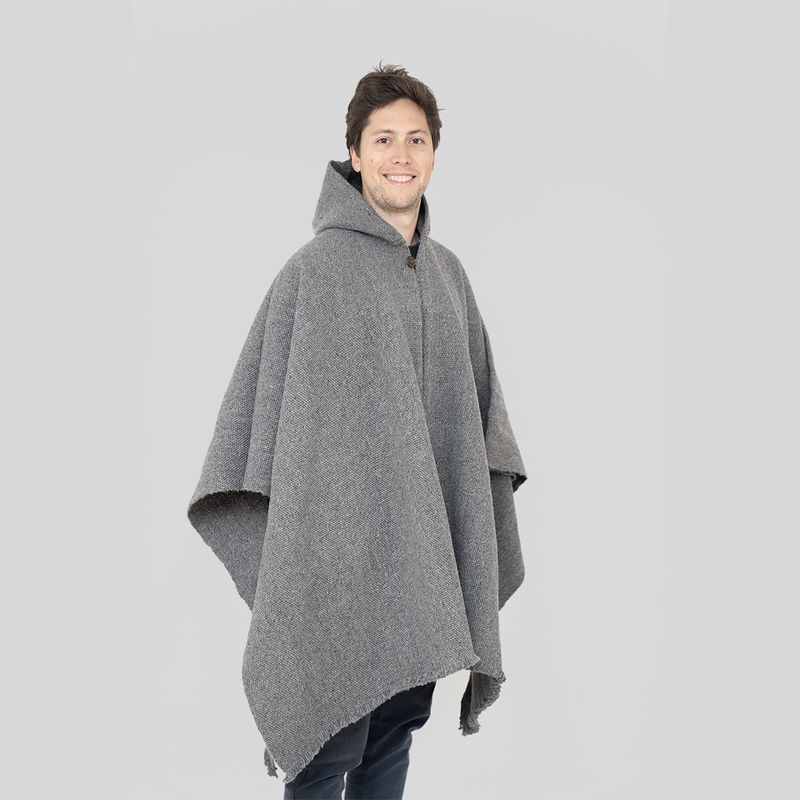 TRAUKO - Poncho Hombre Lana Negro Trauko