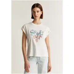SCALPERS - Polera Logo Cristales Off White