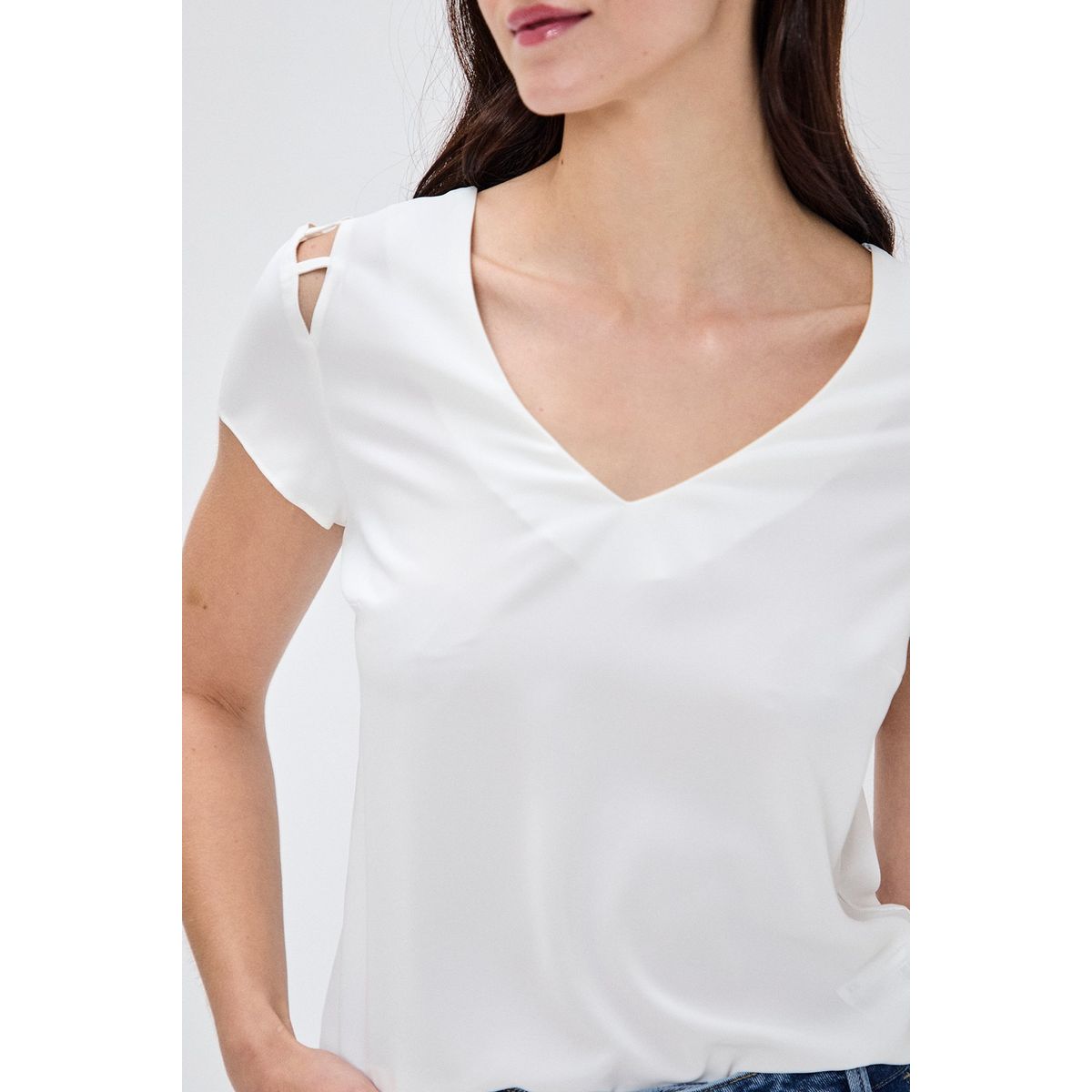 IO - Blusa Manga Corta Crudo Mujer Io