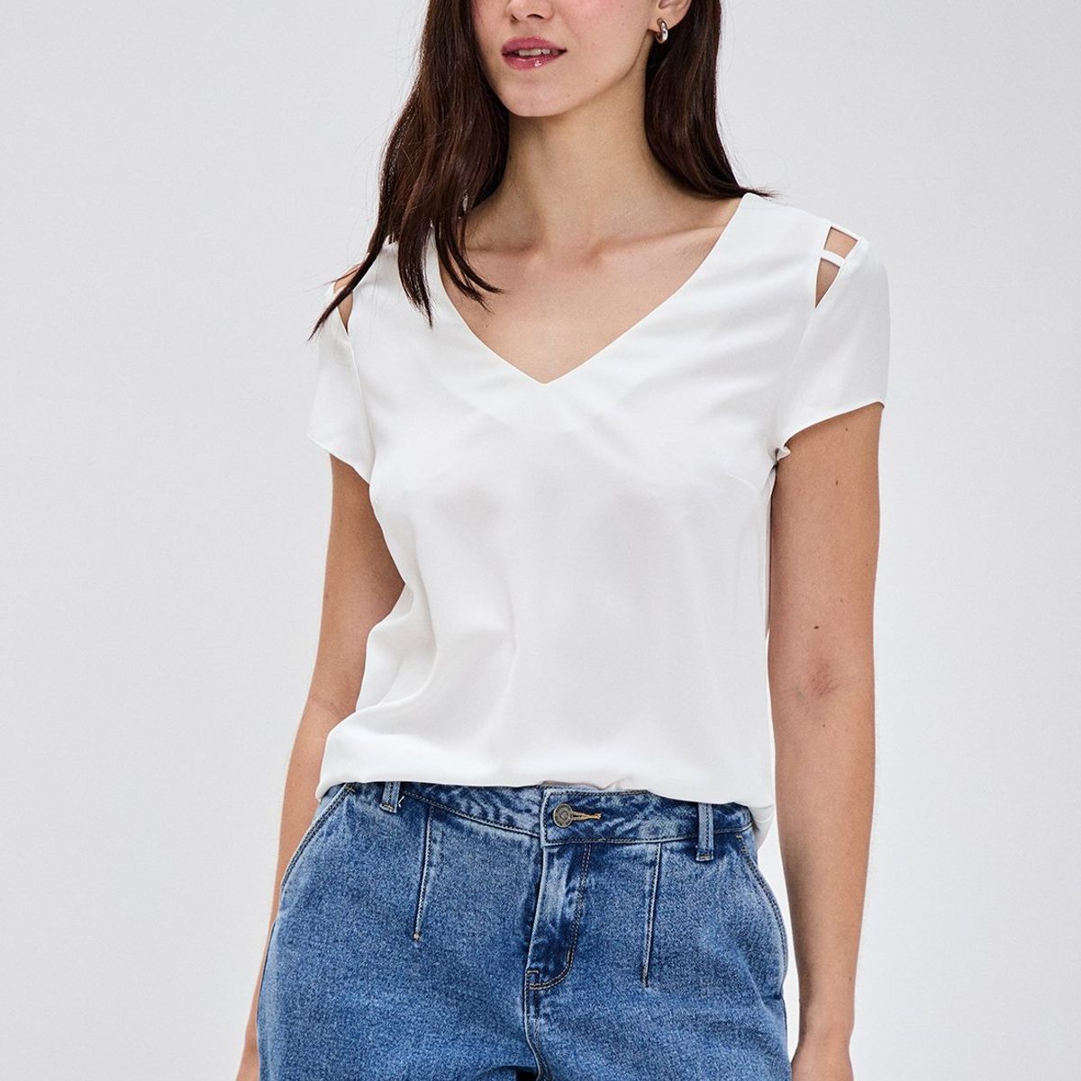 IO - Blusa Manga Corta Crudo Mujer Io