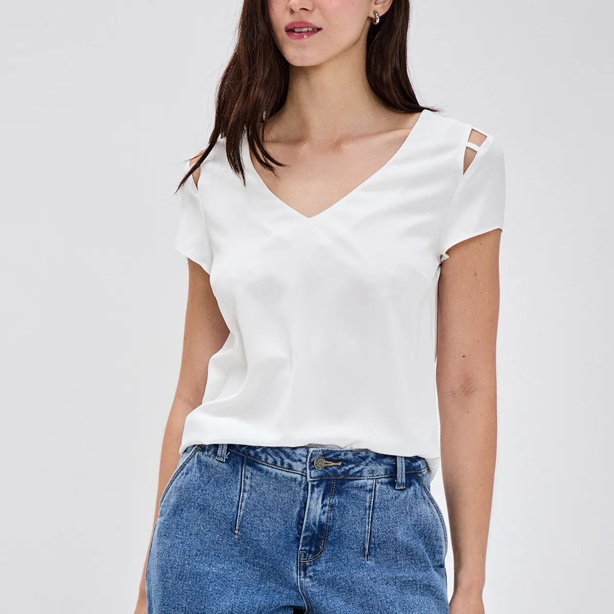 IO - Blusa Manga Corta Crudo Mujer Io