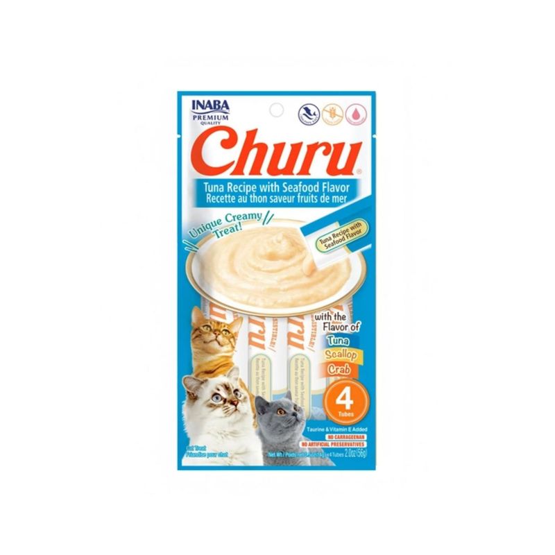 INABA - SNACK CHURU GATO TUNA Y SEEFOOD 4 TUBOS