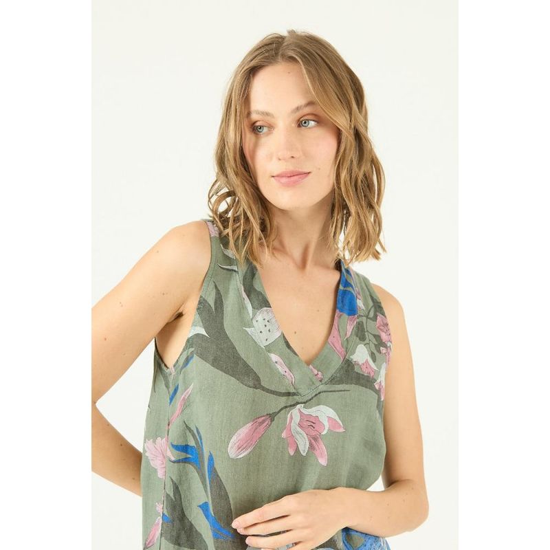 PRIVILEGE - Vestido de lino verde estampado PRIVILEGE 1414 - Verde