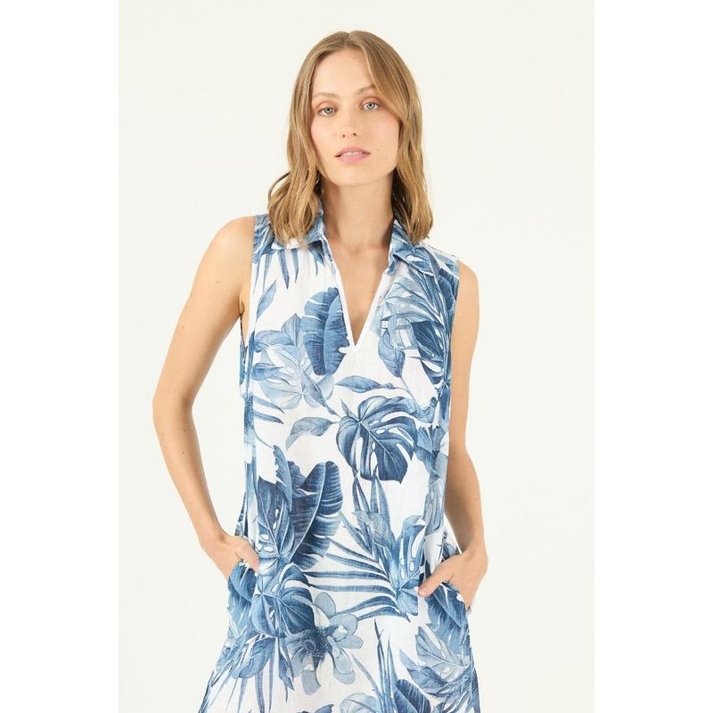 PRIVILEGE - Vestido de lino azul estampado PRIVILEGE 1583 - Azul