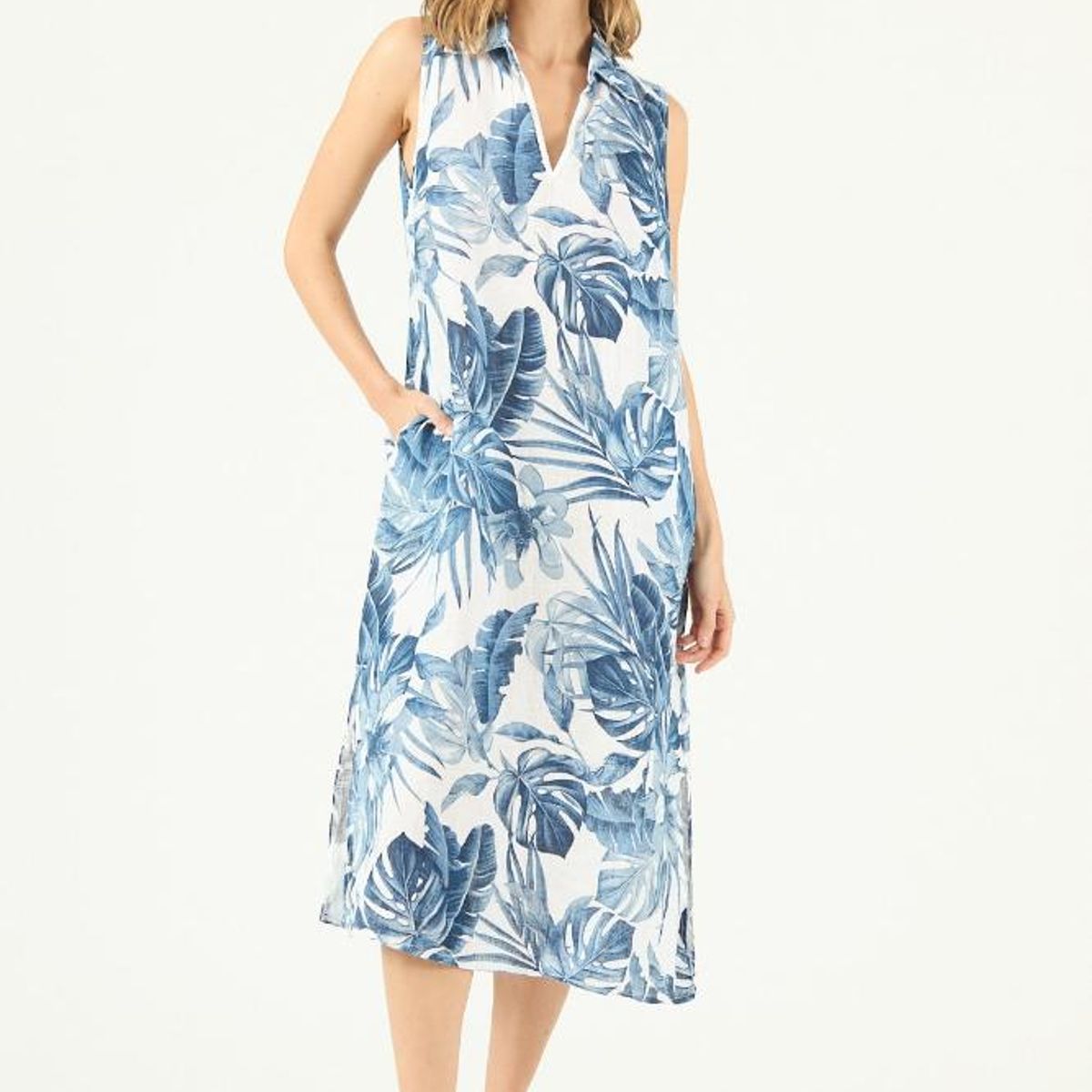 PRIVILEGE - Vestido de lino azul estampado PRIVILEGE 1583 - Azul