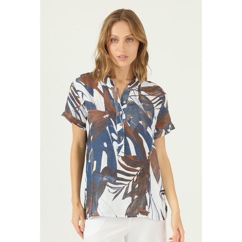 PRIVILEGE - Blusa de lino azul estampada PRIVILEGE 1652 - Azul
