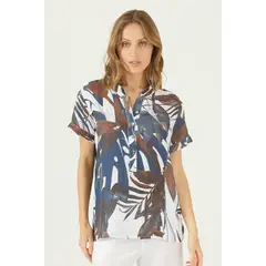 PRIVILEGE - Blusa de lino azul estampada 1652 - Azul