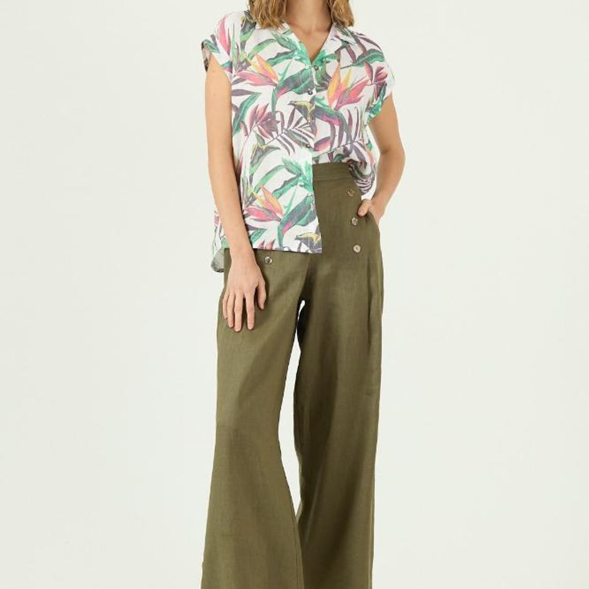 PRIVILEGE - Blusa de lino blanca estampada PRIVILEGE 2072