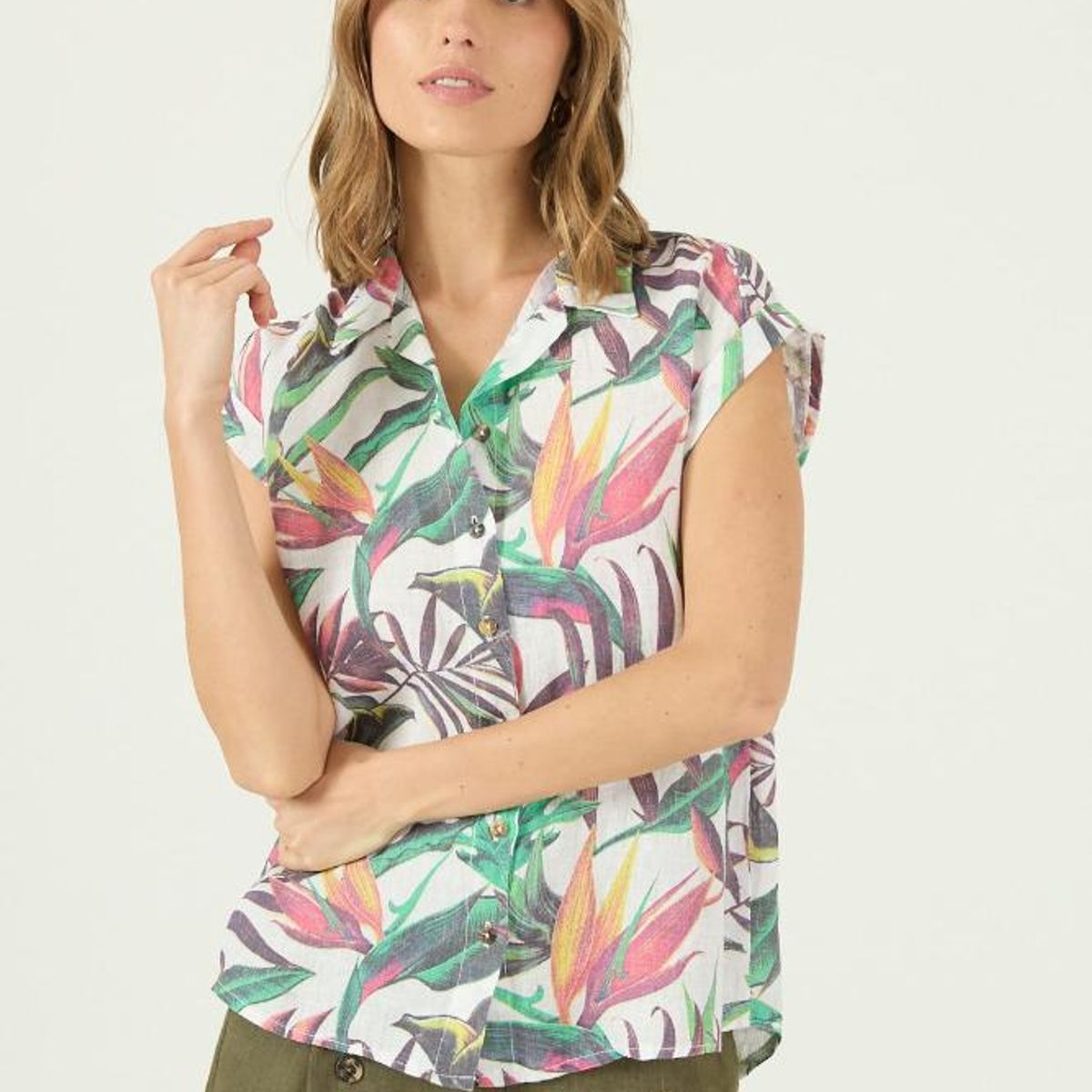 PRIVILEGE - Blusa de lino blanca estampada PRIVILEGE 2072