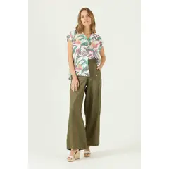 PRIVILEGE - Blusa de lino blanca estampada 2072 - Blanco