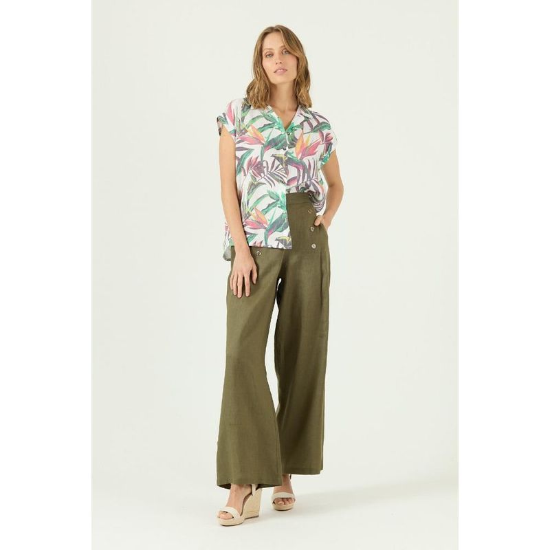 PRIVILEGE - Blusa de lino blanca estampada PRIVILEGE 2072 - Blanco