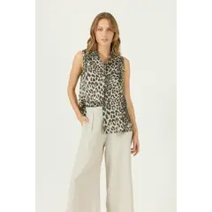PRIVILEGE - Blusa de lino beige estampada 1663 - Beige
