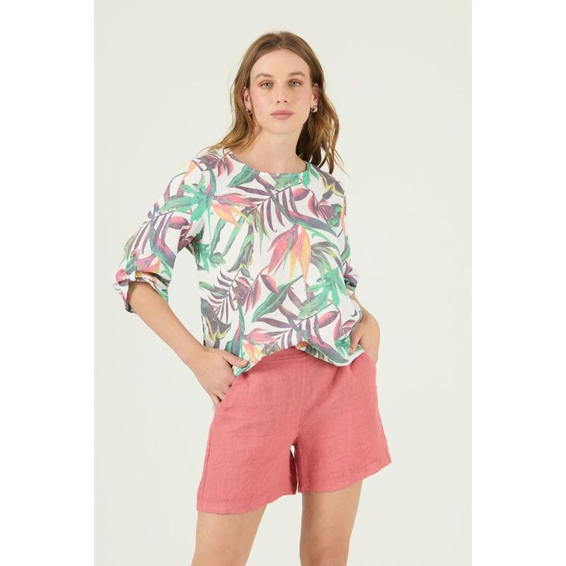 PRIVILEGE - Blusa de lino blanca estampada PRIVILEGE 2071 - Blanco