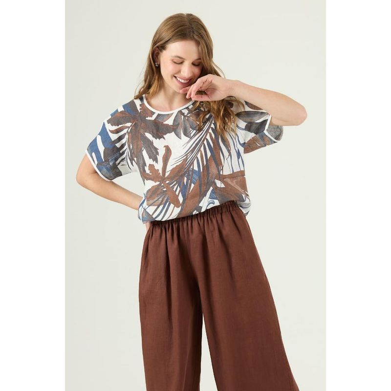 PRIVILEGE - Blusa de lino azul estampada PRIVILEGE 1654 - Azul