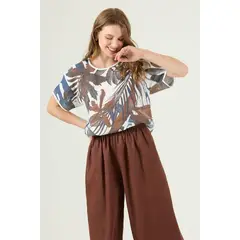 PRIVILEGE - Blusa de lino azul estampada 1654 - Azul