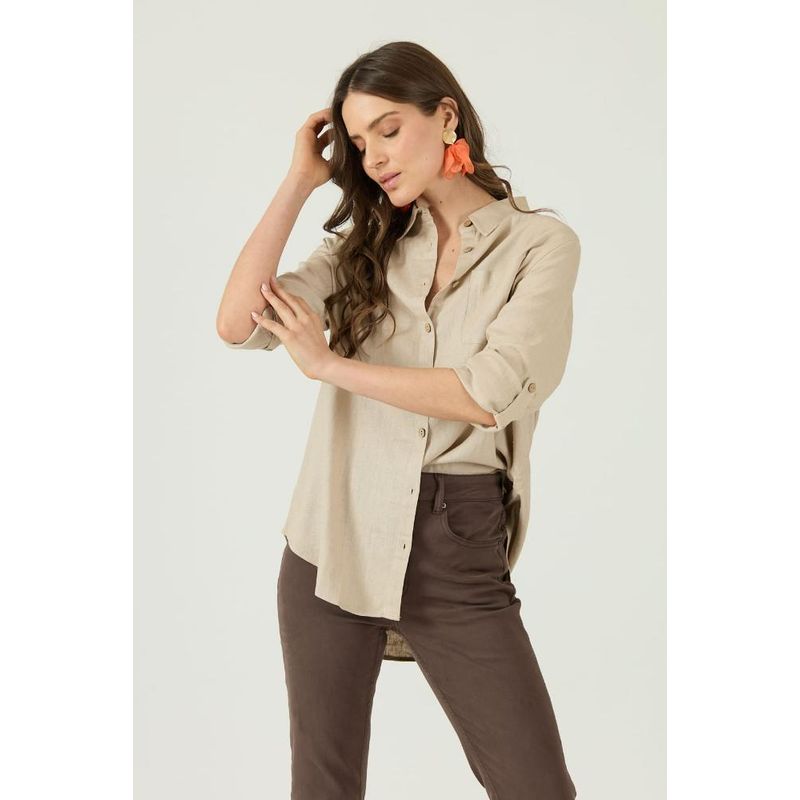 PRIVILEGE - Blusa con lino beige PRIVILEGE 1566 - Beige