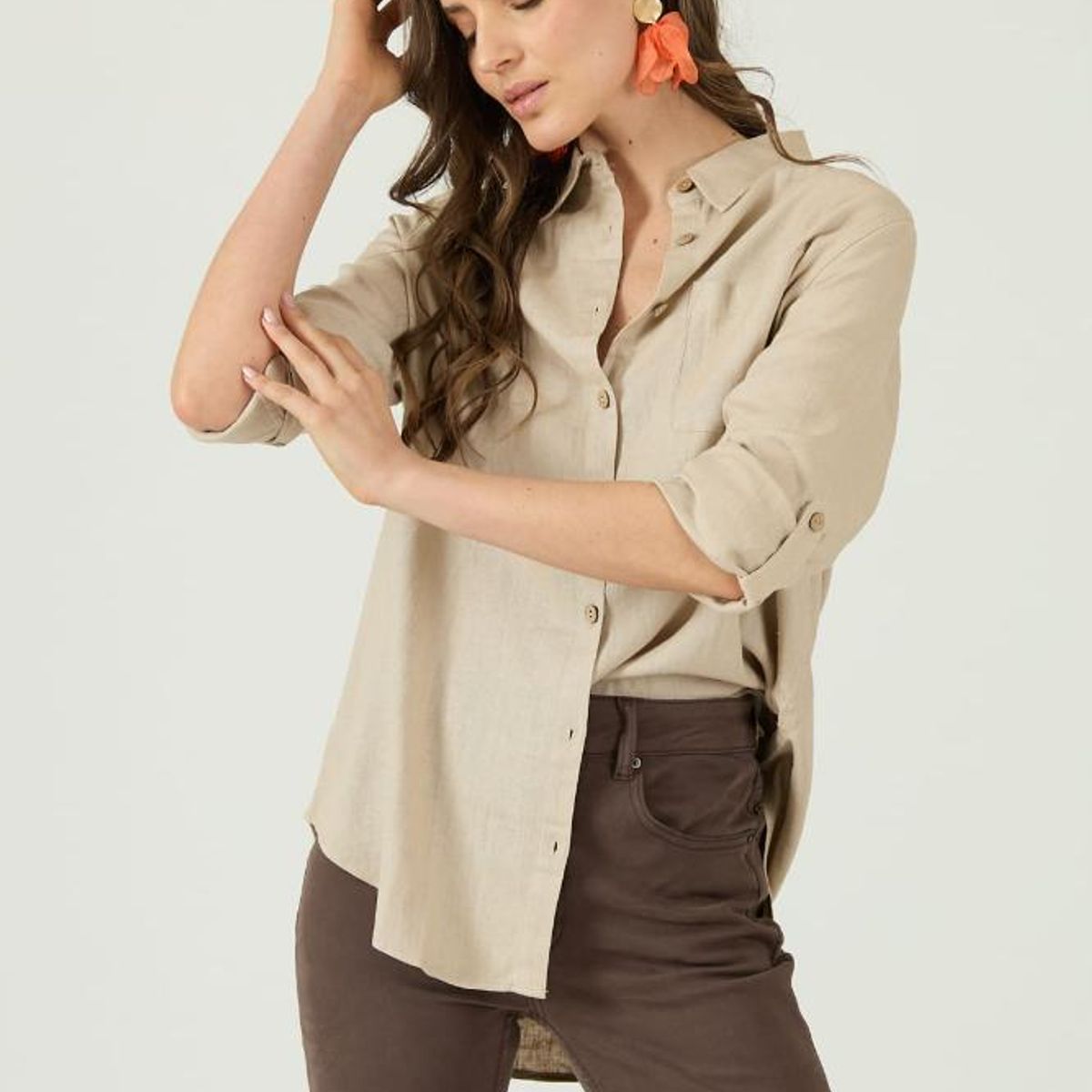 PRIVILEGE - Blusa con lino beige PRIVILEGE 1566 - Beige