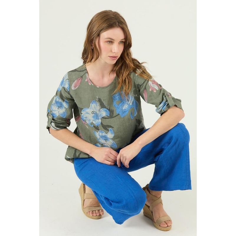 PRIVILEGE - Blusa de lino verde estampada PRIVILEGE 1630 - Verde