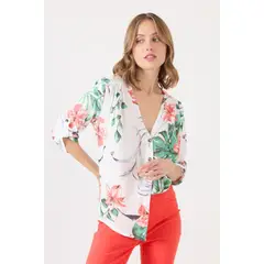 PRIVILEGE - Blusa blanca estampada 1203 - Blanco