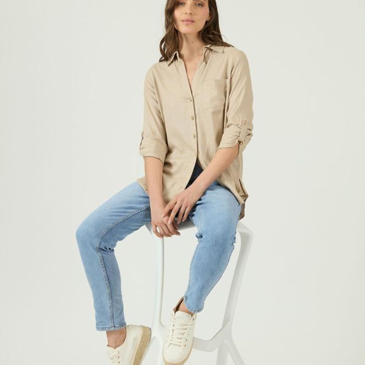 PRIVILEGE - Blusa con lino beige PRIVILEGE 1193 - Beige