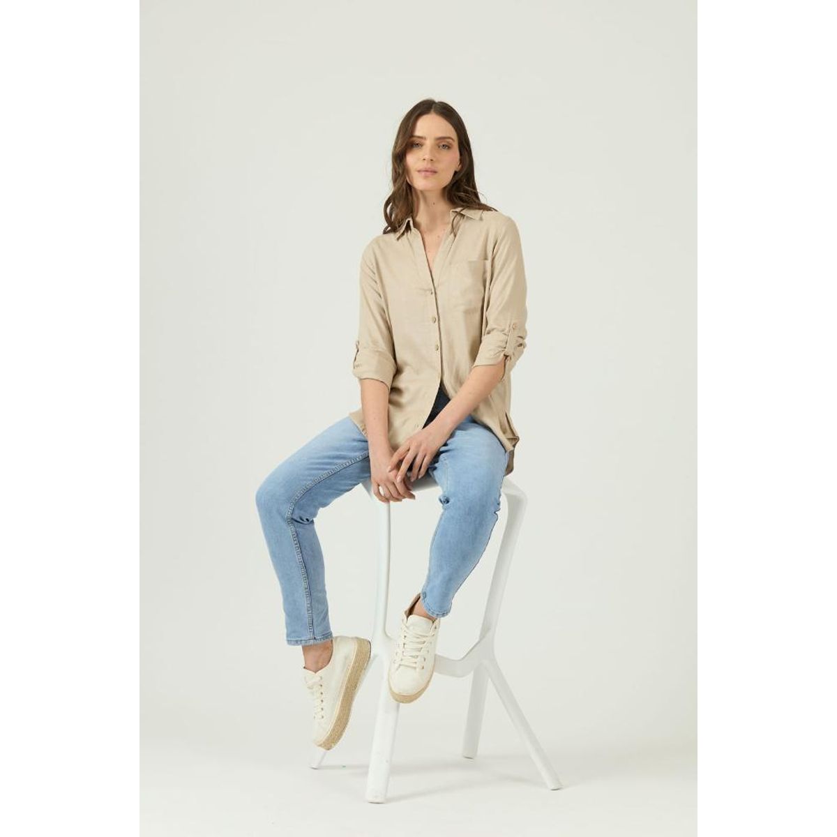 PRIVILEGE - Blusa con lino beige PRIVILEGE 1193 - Beige