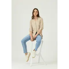 PRIVILEGE - Blusa con lino beige 1193 - Beige
