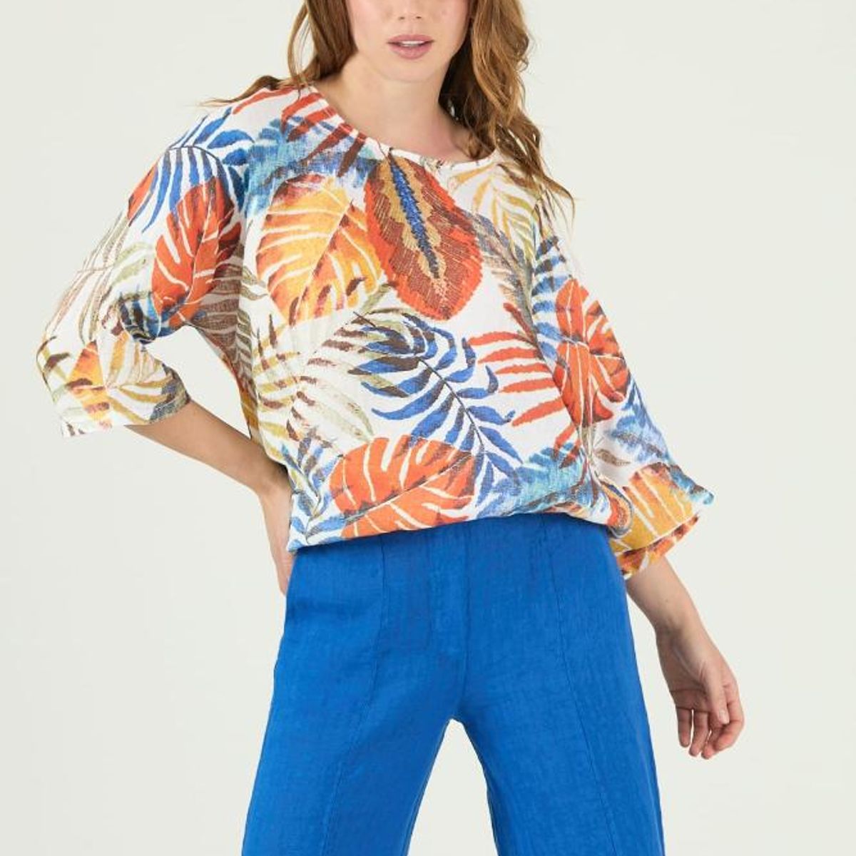 PRIVILEGE - Blusa de lino blanca estampada PRIVILEGE 1644 - Blanco