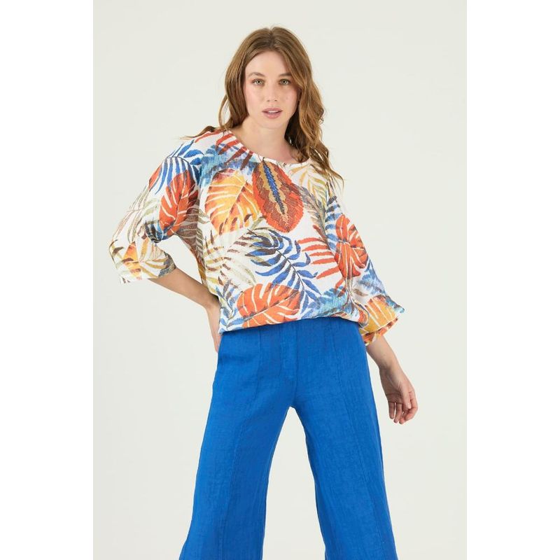 PRIVILEGE - Blusa de lino blanca estampada PRIVILEGE 1644 - Blanco