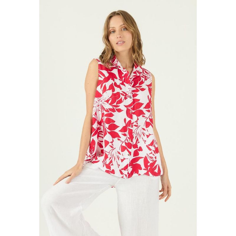 PRIVILEGE - Blusa de lino roja estampada PRIVILEGE 1659 - Rojo_.