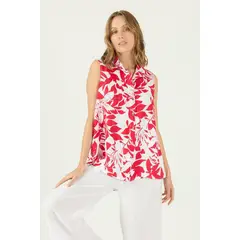 PRIVILEGE - Blusa de lino roja estampada 1659 - Rojo