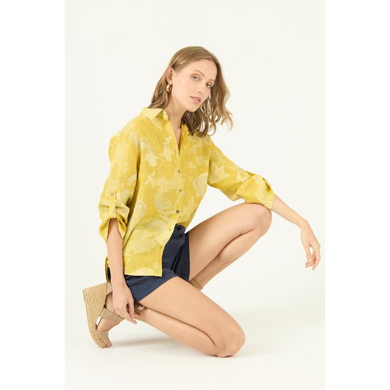 PRIVILEGE - Blusa de lino mostaza estampada PRIVILEGE 1651 - Mostaza
