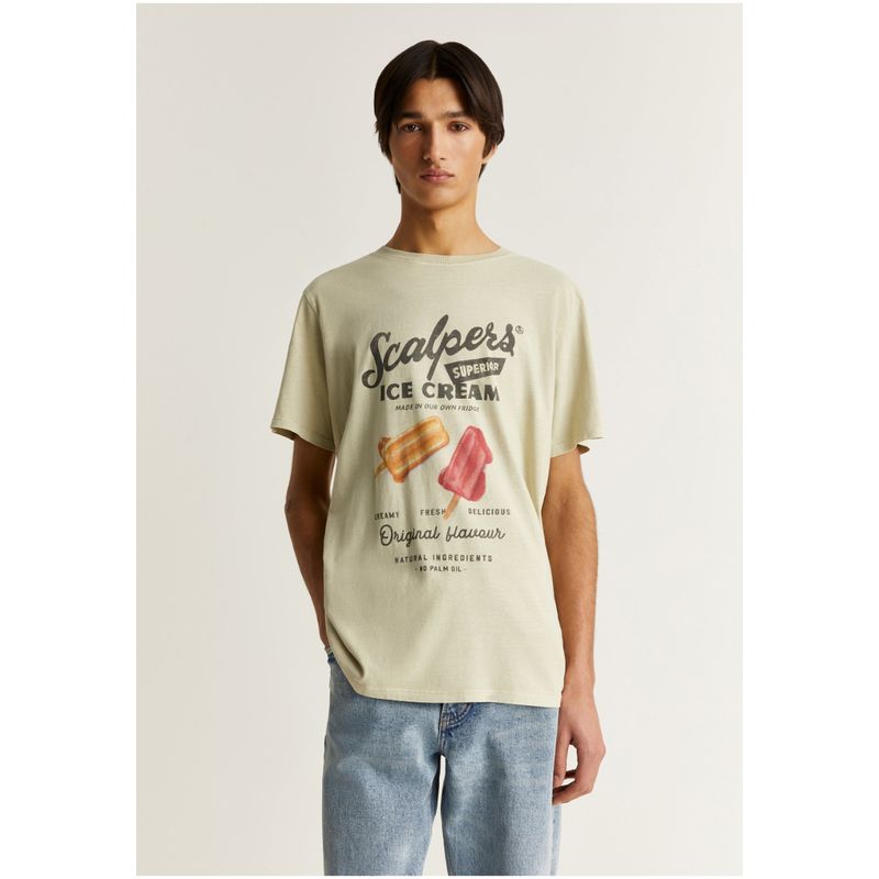 SCALPERS - Polera Lavada Print Frontal Light Mint