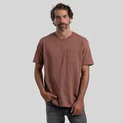TRAUKO - Polera Hombre Algodón Roja Pocket Terracota