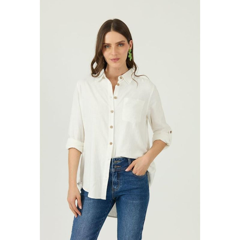 PRIVILEGE - Blusa con lino blanca PRIVILEGE 1562 - Blanco