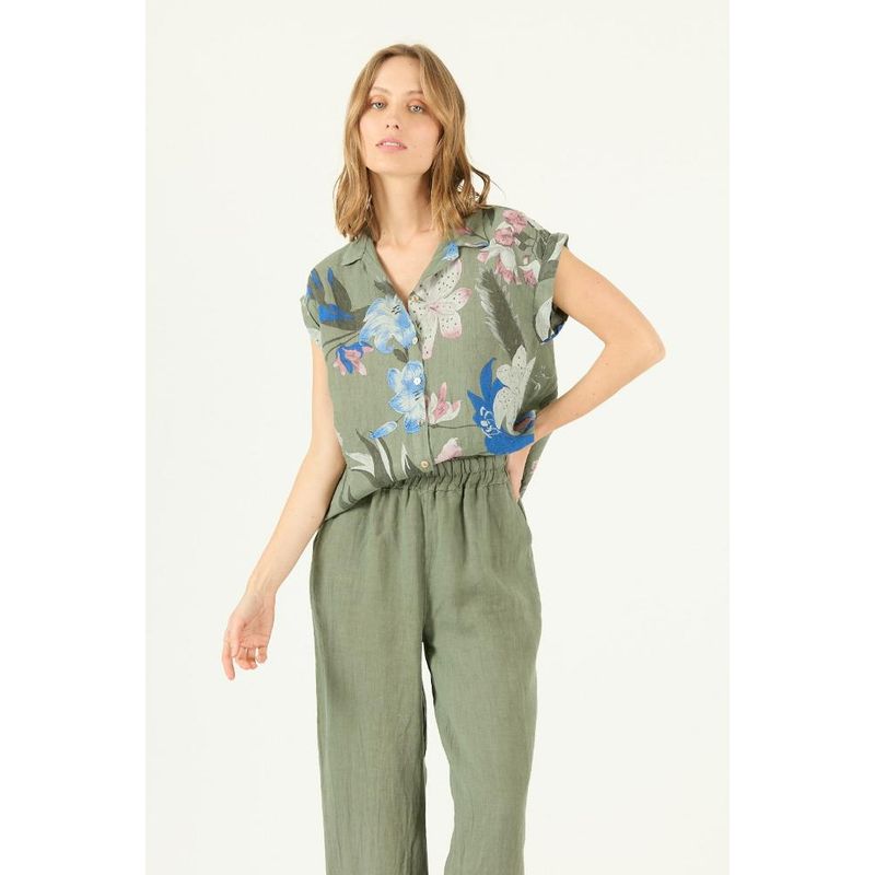 PRIVILEGE - Blusa de lino verde estampada PRIVILEGE 1632 - Verde