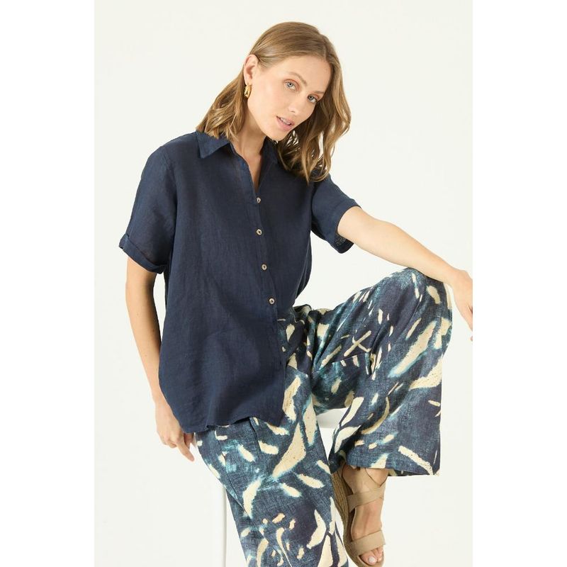 PRIVILEGE - Blusa de lino azul marino PRIVILEGE 1660 - Azul Marino
