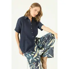 PRIVILEGE - Blusa de lino azul marino 1660 - Azul Marino