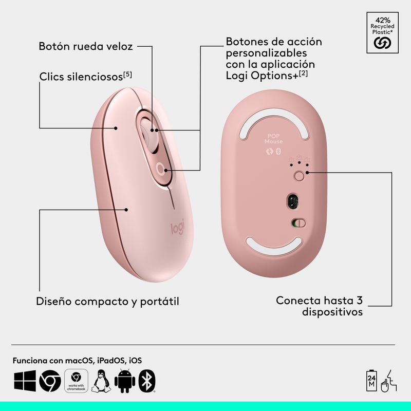 LOGITECH - Kit Teclado Y Mouse Logitech Pop Icon Español Rosado