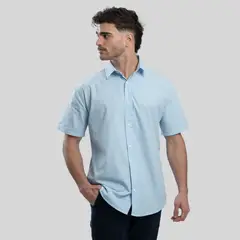TRAUKO - Camisa Hombre Algodón Celeste Weekend Sky