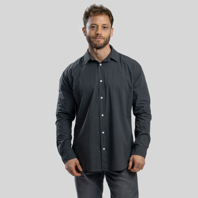 TRAUKO - Camisa Hombre Algodón Gris Oscuro Trauko Sport Petrol