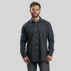 TRAUKO - Camisa Hombre Algodón Gris Oscuro Sport Petrol